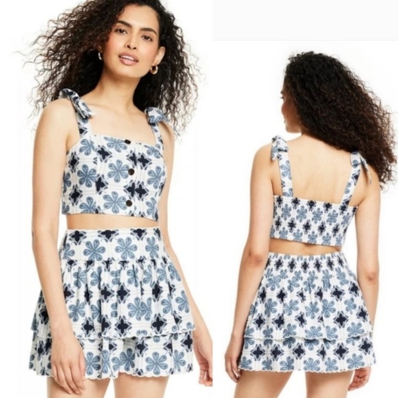 NEW NWT Agua Bendita x Target Tile Print Blue Tank and Skirt SET Size Medium M - Picture 1 of 13
